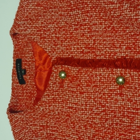 Talbots Womens Blazer Jacket Red Wool Tweed Fringe Christmas Holiday Size 10 - Picture 3 of 8